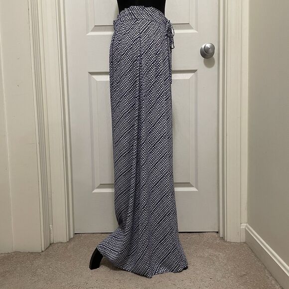 Ann Taylor LOFT Maxi Skirt Button Front Drawstring Navy Blue & White Womens Sz 2 - Picture 2 of 10